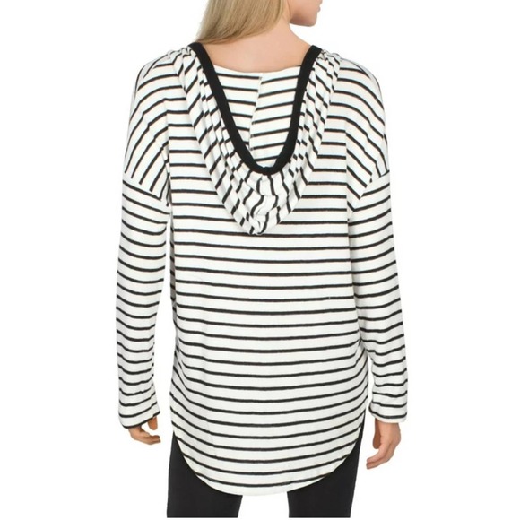 Anthropologie Maronie Black and White Striped Hooded High Low Top - Picture 2 of 4